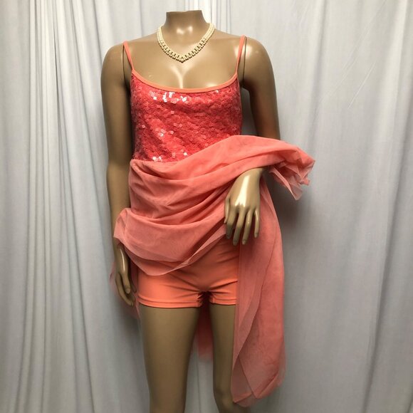 Double Platinum Performancewear Dress Size Large Coral Sequins Dancewear Shorts - Picture 3 of 8